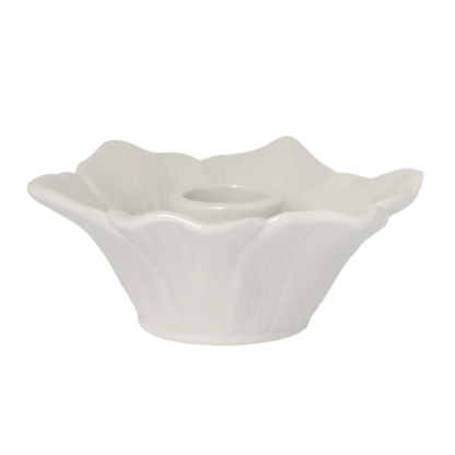 Blumenförmiger Keramik-Kerzenhalter – Ø 10 cm – Weiß