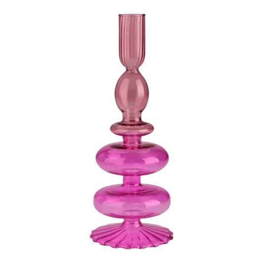 Glazen kandelaar roze/lila
