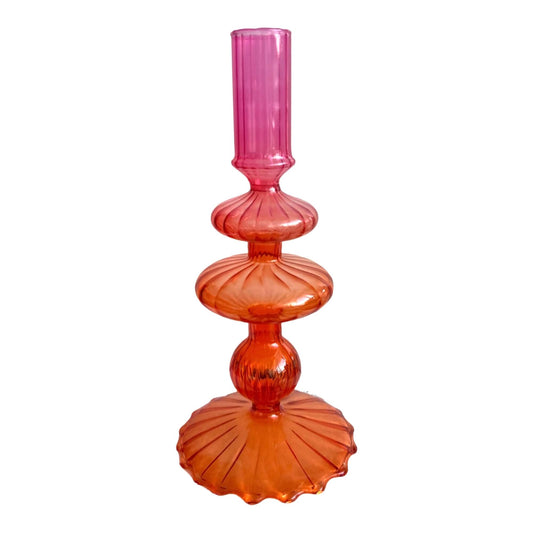Glazen kandelaar bicolor oranje/roze