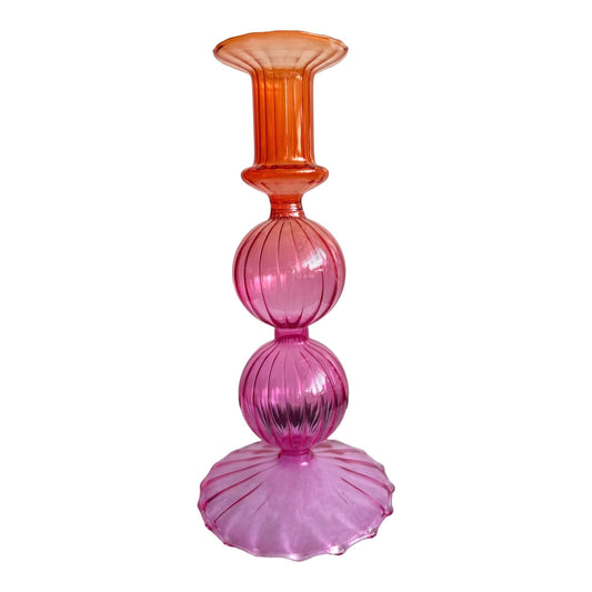 Glazen kandelaar bicolor roze/oranje