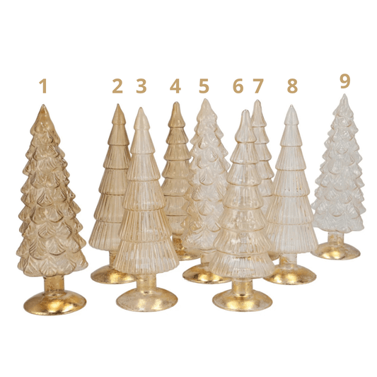 Glazen Kerstboompjes –zand mix - in 2 maten - Transparant