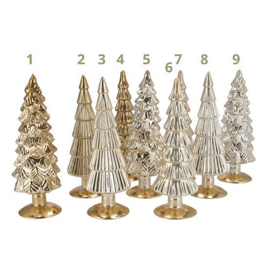 Glazen Kerstboompjes –zand mix - in 2 maten - Glimmend