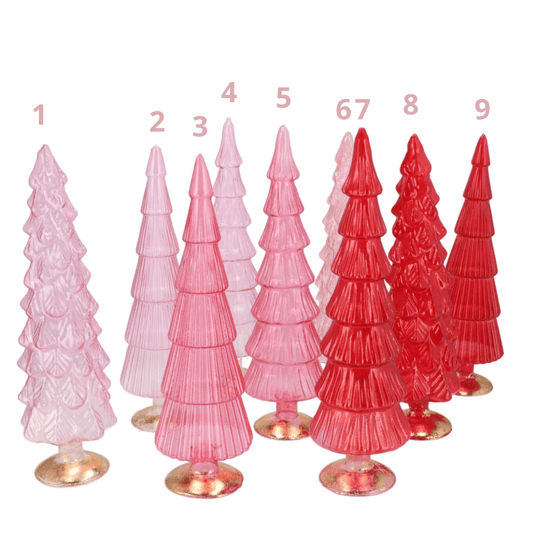 Glazen Kerstboompjes - Roze– in 2 maten - Transparant