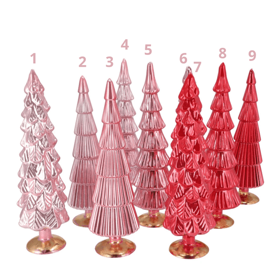 Glazen Kerstboompjes - Roze– in 2 maten - Glimmend