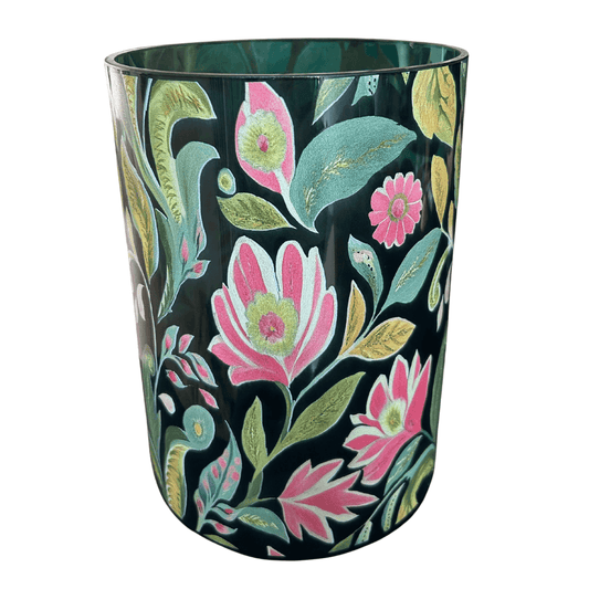 Windlicht of Vaas – Groen met bloemenprint– 25 cm Hoog