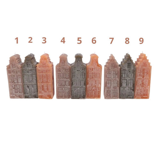 Kaarsen Amsterdamse Grachtenpand  – 9 Unieke Ontwerpen in 2 Hoogtes