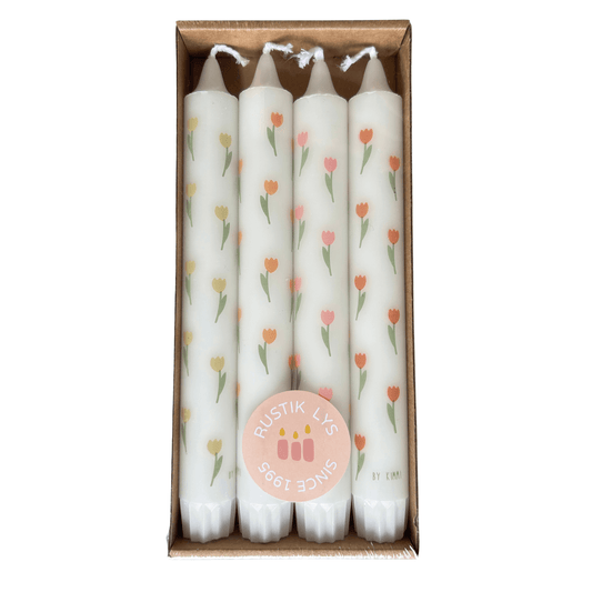 Dinerkaarsen met tulpprint – set van 4