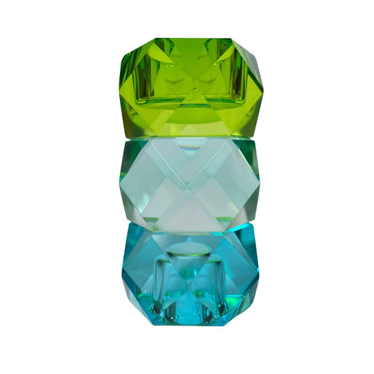 Glazen kandelaar van kristalglas in groen/blauw