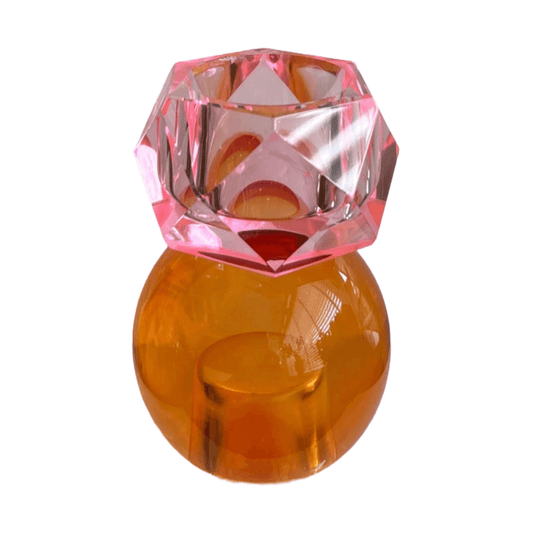 Glazen kandelaar van kristalglas 2 kleurig