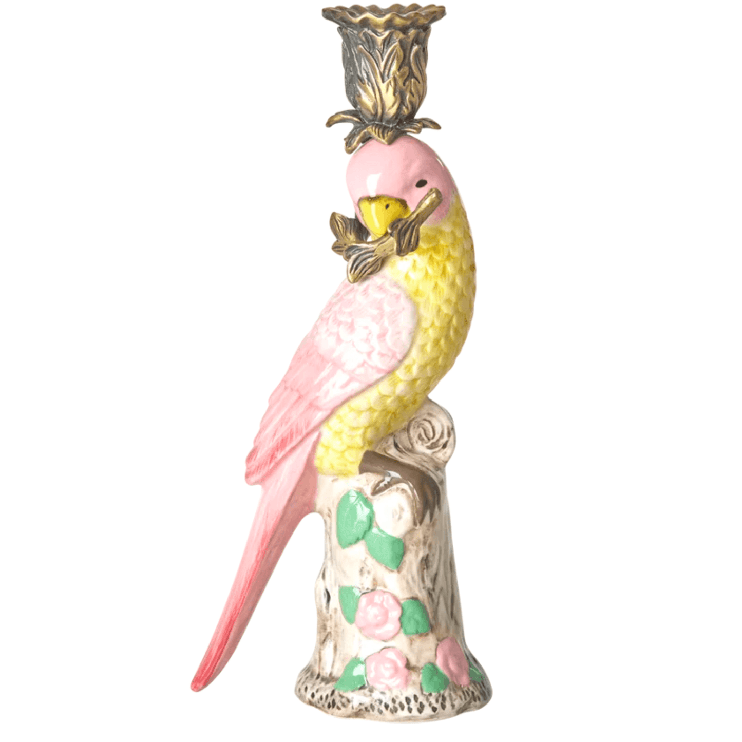 Keramieken Kandelaar Vogel – roze/geel - Rice
