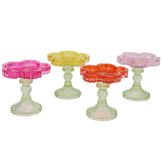 Glazen kandelaar bloem – 12 cm - verkrijgbaar in 4 kleuren