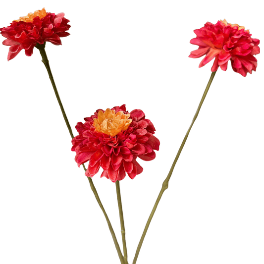 Mini Dahlia kunstbloem - warm rood/oranje -Silka -– 65cm