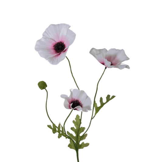 Zijden Papaver Spray -Wit/Roze