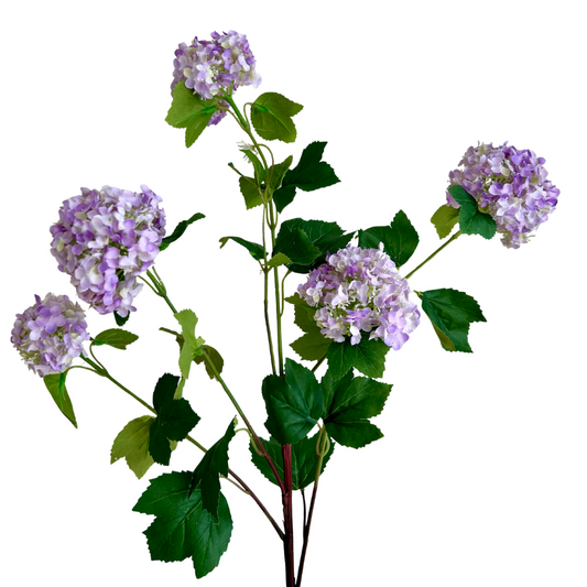 Kunst Sneeuwbal tak - paars -met 5 bloemen