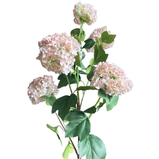 Kunst Sneeuwbal tak met 5 bloemen - roze - 84cm