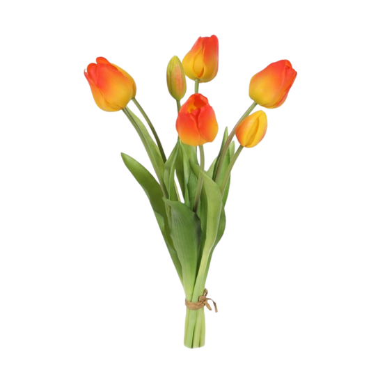 Kunsttulpen boeket - Real Touch - Oranje/Geel -7 tulpen