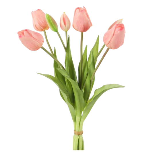 Kunsttulpen boeket - Real Touch - zacht roze -7 tulpen