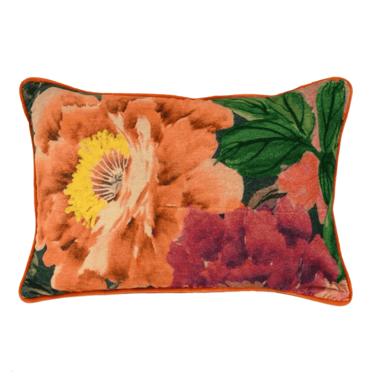 Sierkussen bloemenprint  oranje incl. vulling