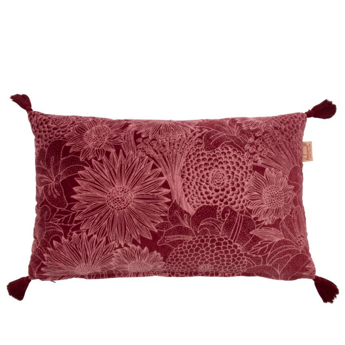 Bordeaux sierkussen met bloemen - 30x50 cm