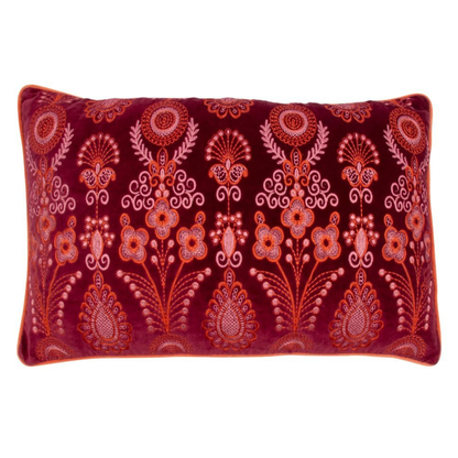 Bordeaux velvet sierkussen met borduurwerk - 40x60 cm