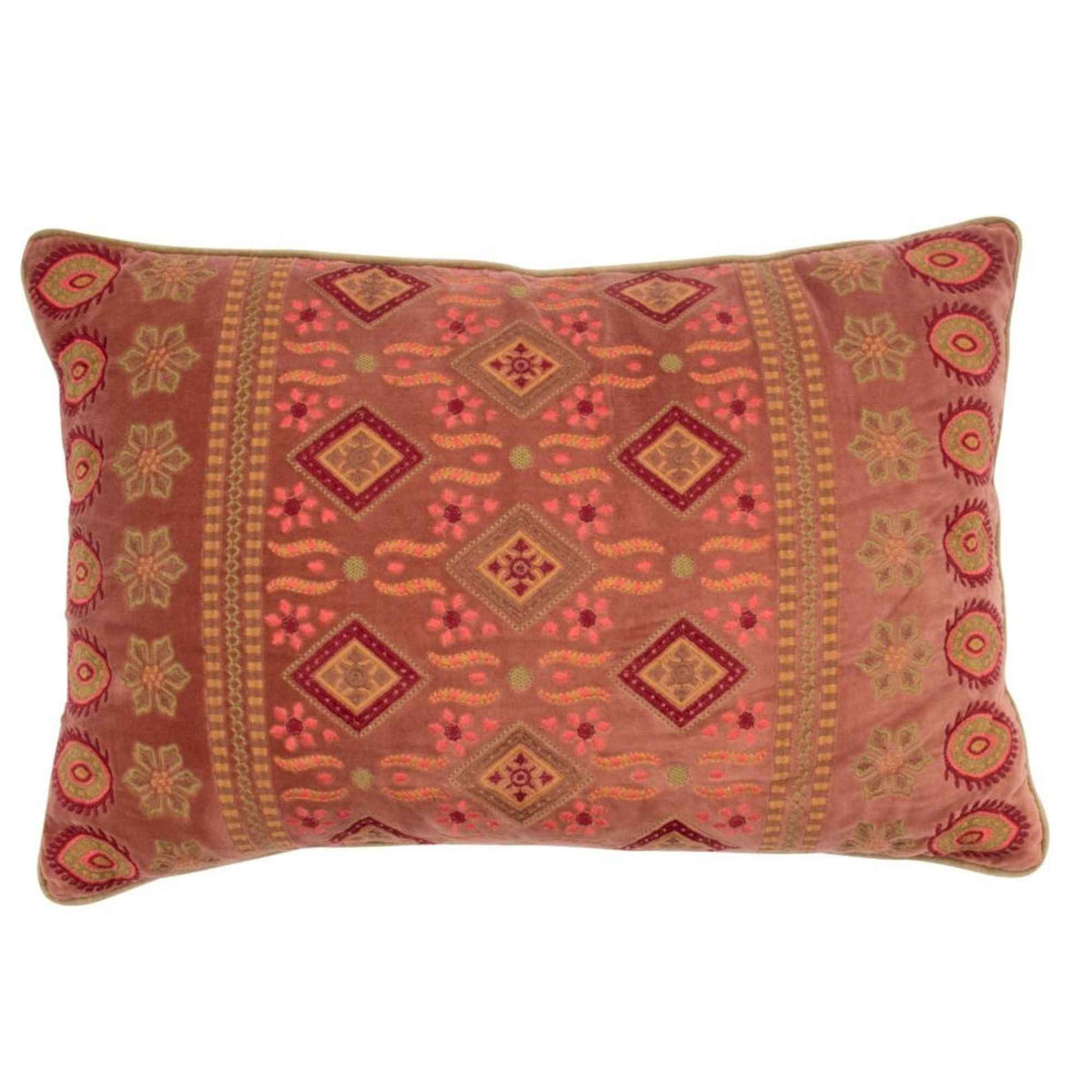 Velvet sierkussen met geborduurd patroon - 40x60 cm