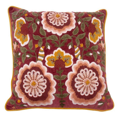 Velvet sierkussen met bloemen - 50x50 cm