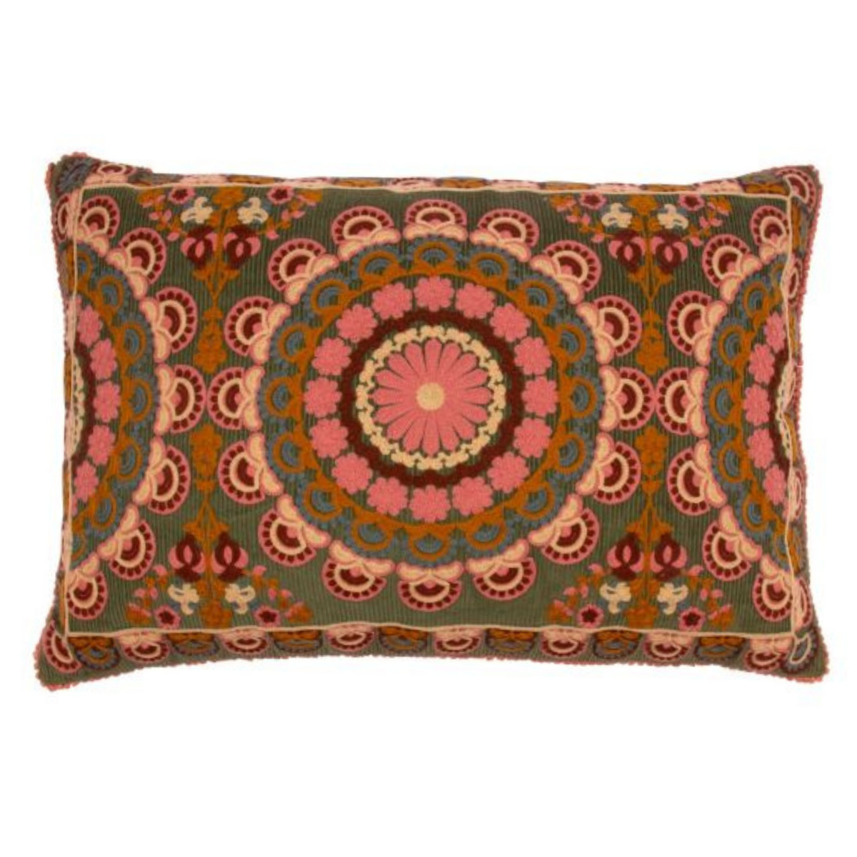 Vintage sierkussen oudgroen met borduurwerk -40x60 cm
