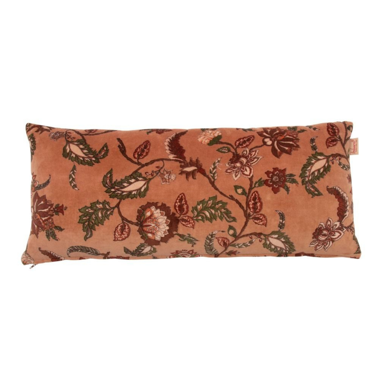 Caramel velvet sierkussen - bloemenprint in warme kleuren-30x70 cm