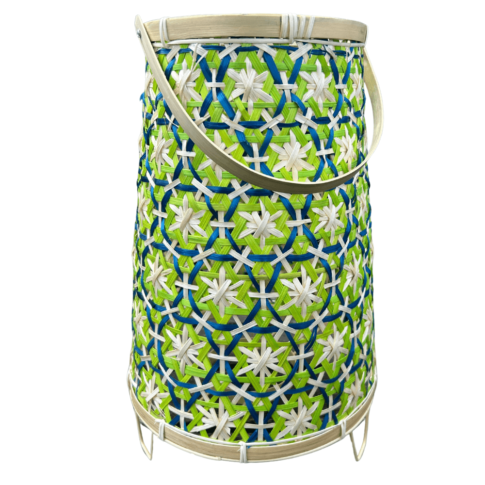 Bamboe Lantaarn  groen – 46 cm Hoog – Inclusief Glazen windlicht