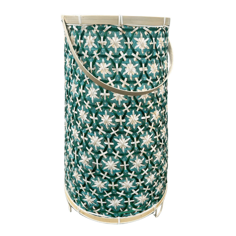 Bamboe Lantaarn  groen – 56 cm Hoog (XL)– Inclusief Glazen windlicht