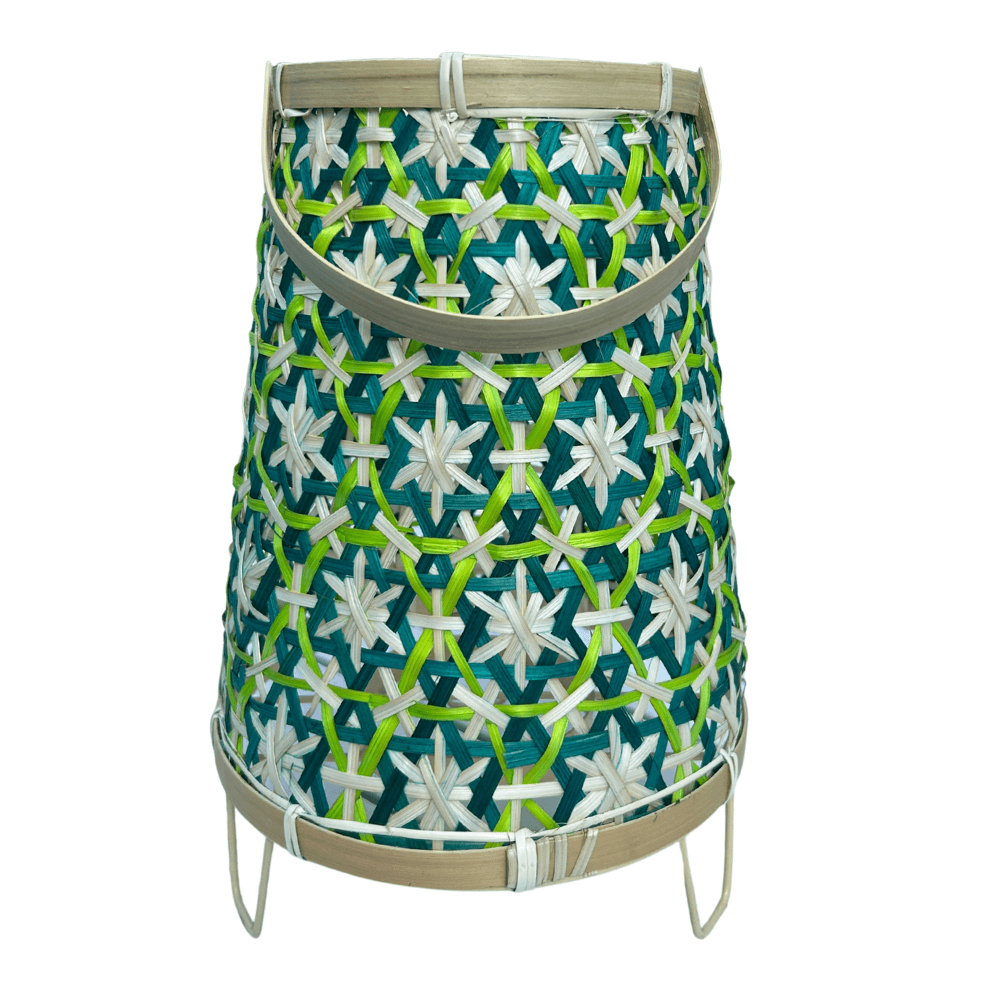Bamboe Lantaarn groen – 36 cm Hoog – Inclusief Glazen windlicht