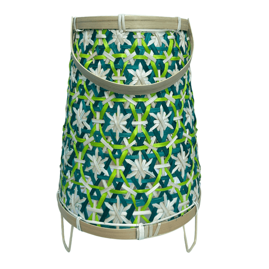 Bamboe Lantaarn groen – 36 cm Hoog – Inclusief Glazen windlicht