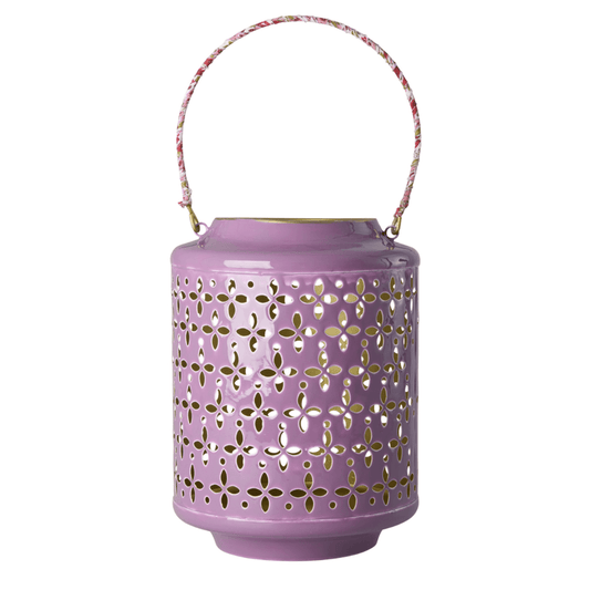 Metalen Lantaarn met Bloemenmotief - Paars - Rice
