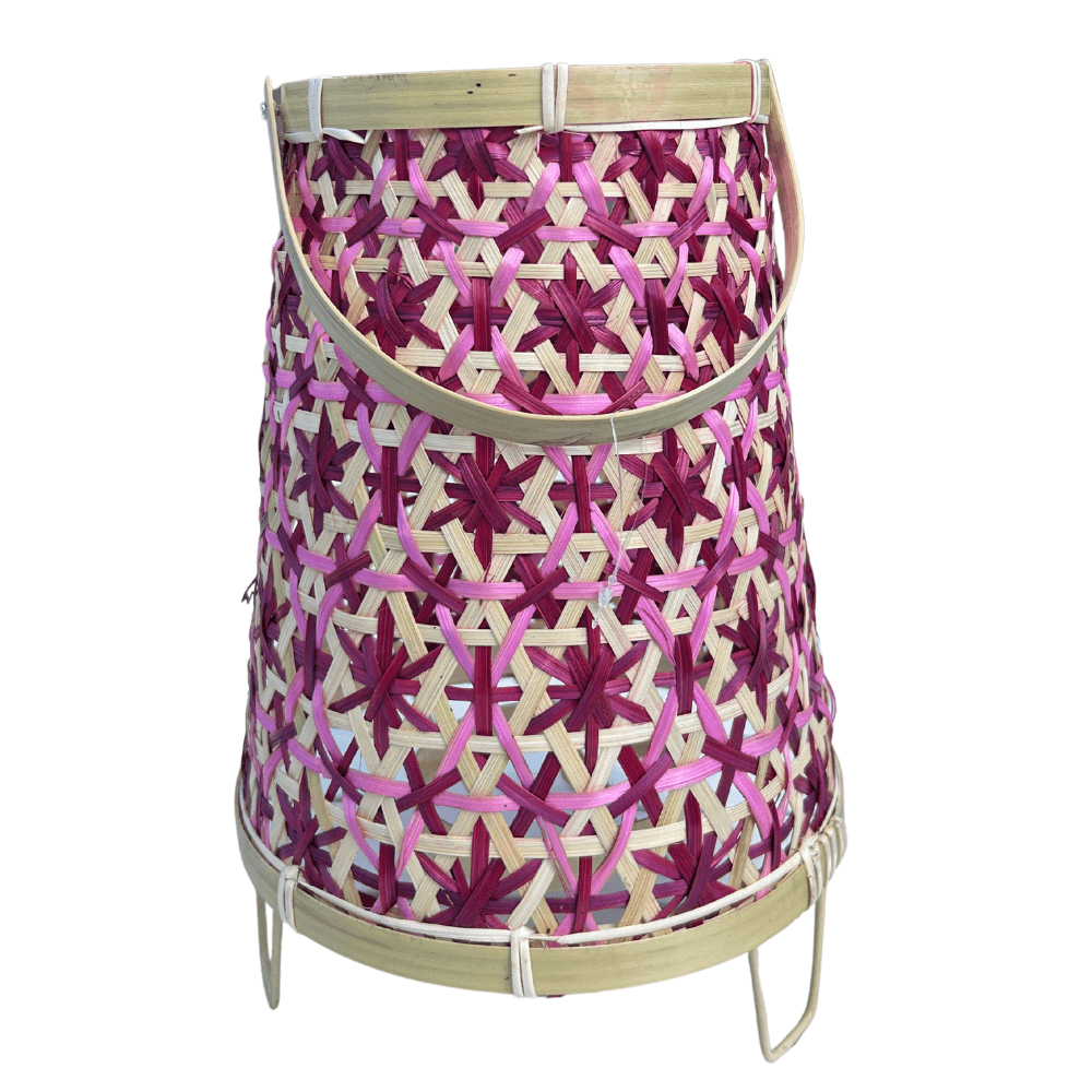 Bamboe Lantaarn  Paars-Roze – 36 cm Hoog – Inclusief Glazen windlicht