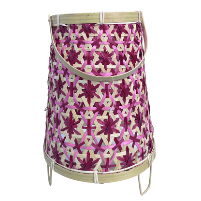 Bamboe Lantaarn  Paars-Roze – 36 cm Hoog – Inclusief Glazen windlicht