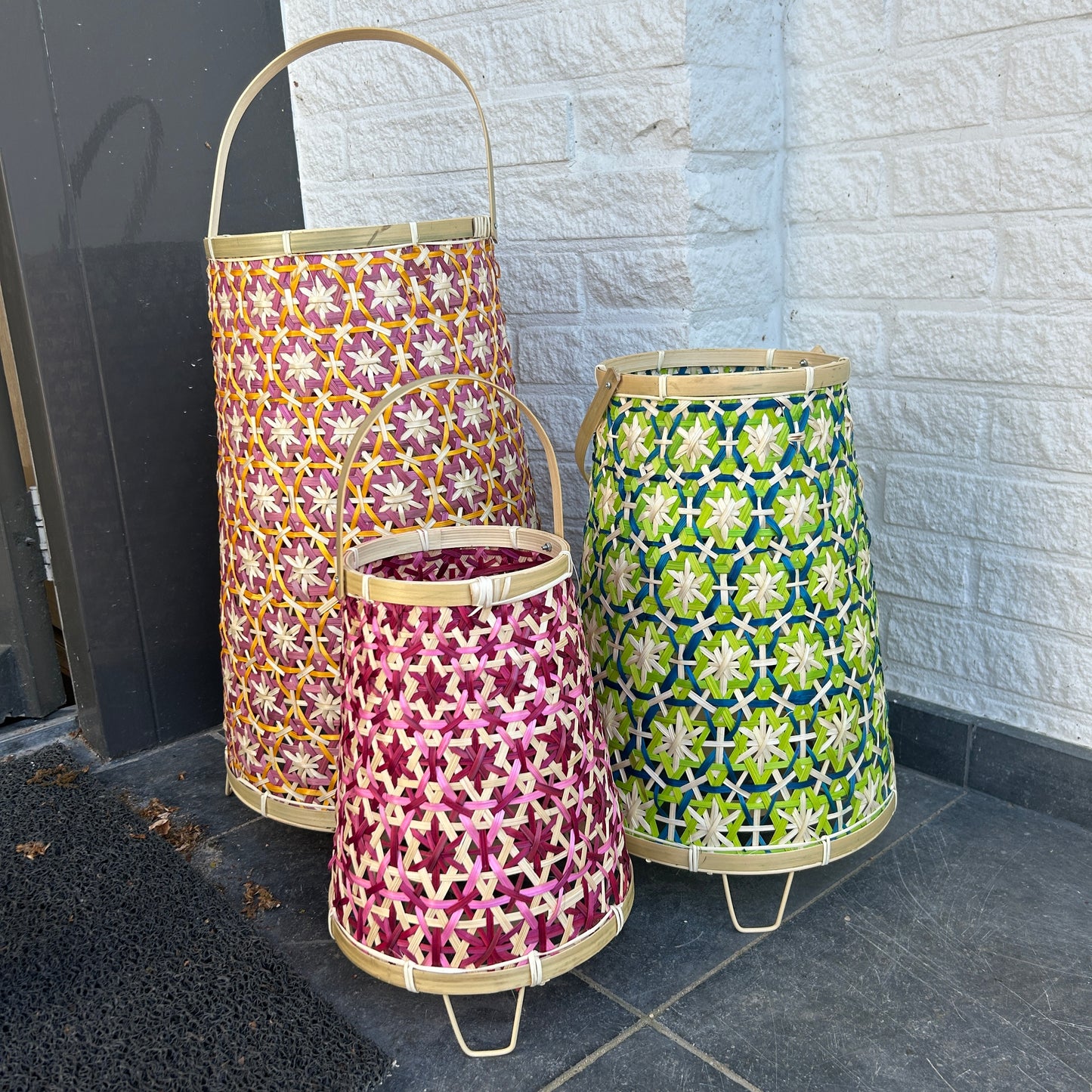 Bamboe Lantaarn groen – 36 cm Hoog – Inclusief Glazen windlicht