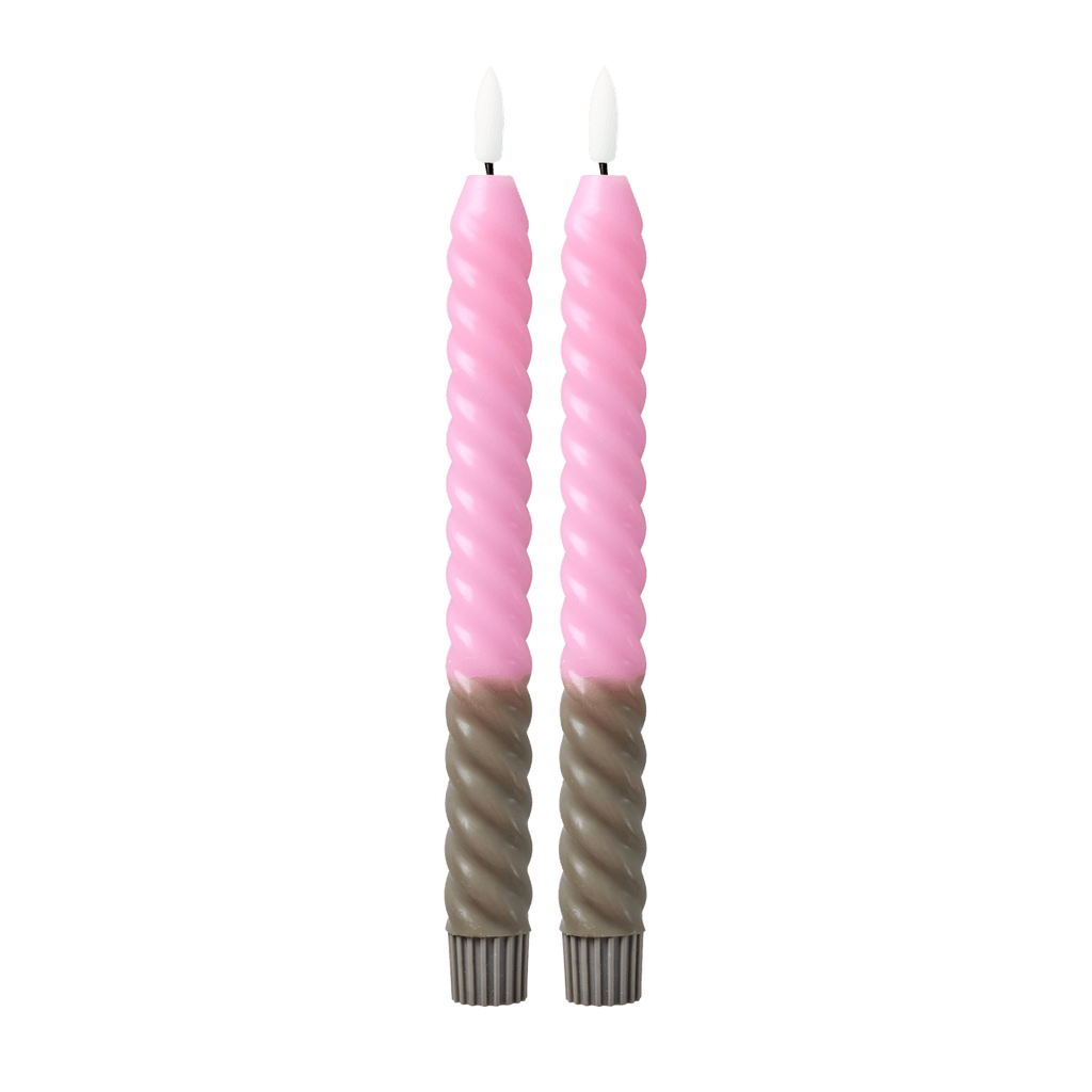 LED Dinerkaarsen Roze & Donkerzand – Set van 2
