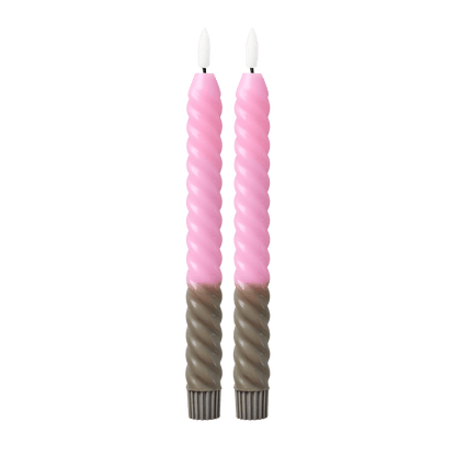 LED Dinerkaarsen Roze & Donkerzand – Set van 2