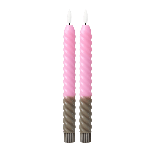 LED Dinerkaarsen Roze & Donkerzand – Set van 2