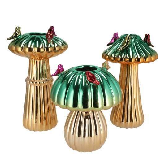 Paddestoel Vaas Metallic - Groen/Goud - Aktie!!!
