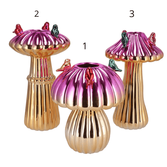Paddestoel Vaas Metallic  - roze & Goud - Aktie!!!
