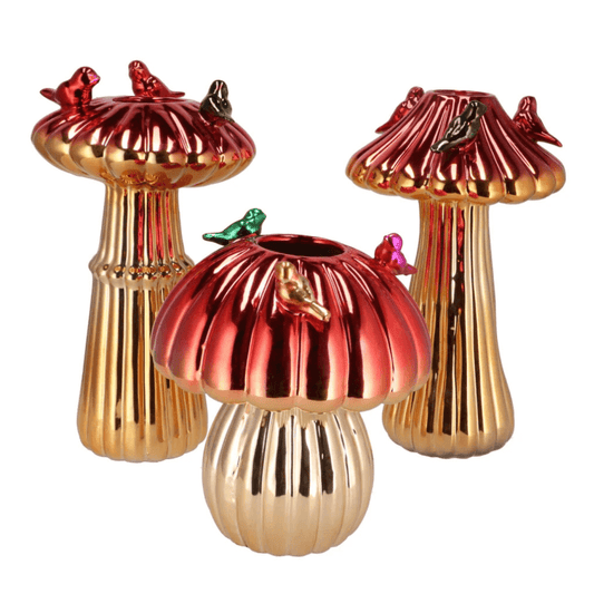 Paddestoel Vaas Metallic - Rood/Goud - Aktie!!!