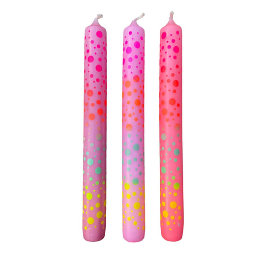 Dip Dye Graphic Dots roze kaarsen per 3 verpakt - Pink Stories