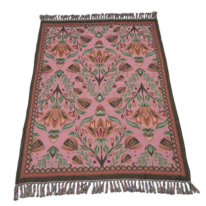 Jacquard plaid roze met bloemen - 130x170 cm