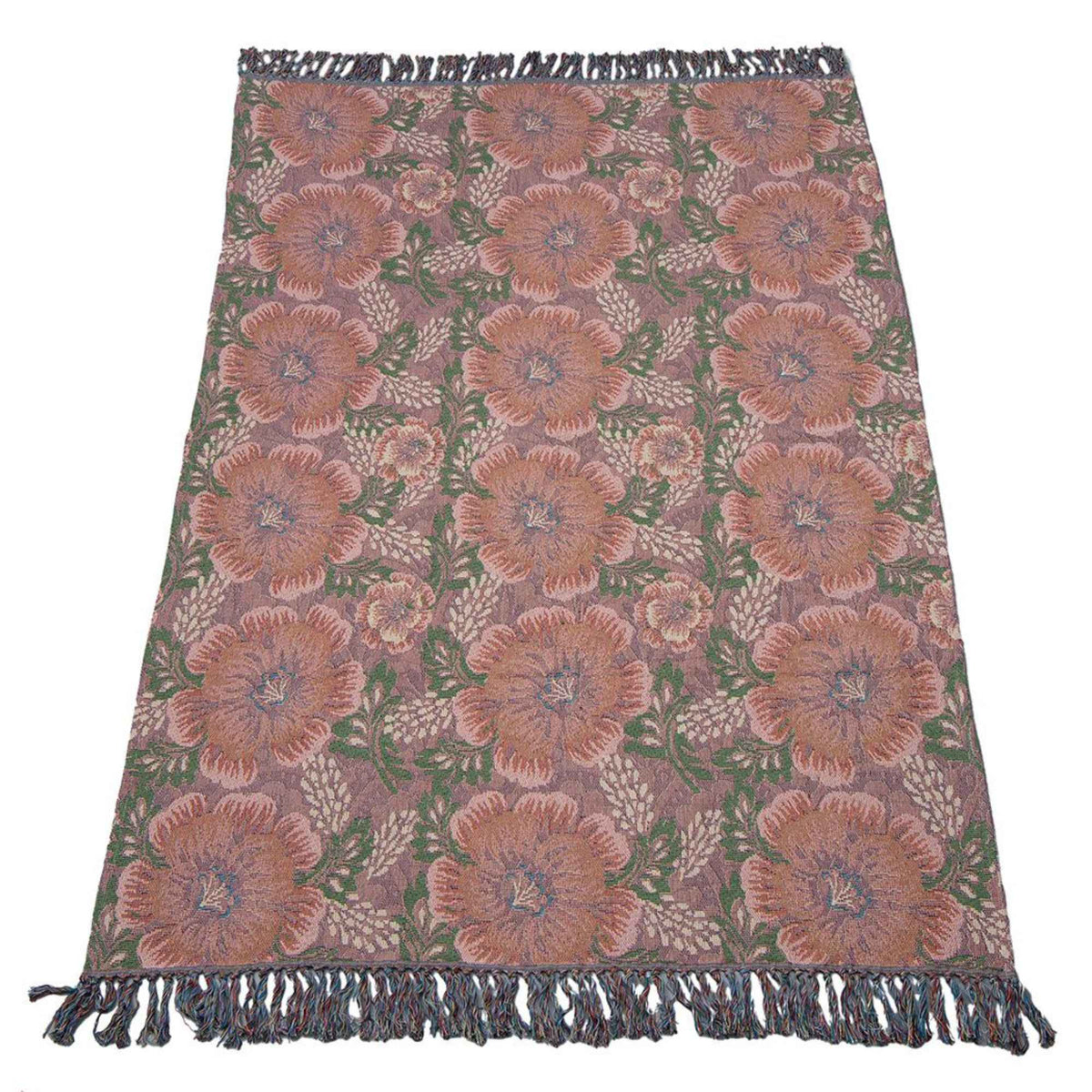 Jacquard plaid bloemen roze - 130x170 cm