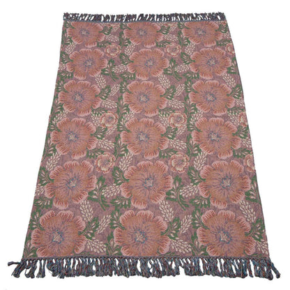 Jacquard plaid bloemen roze - 130x170 cm