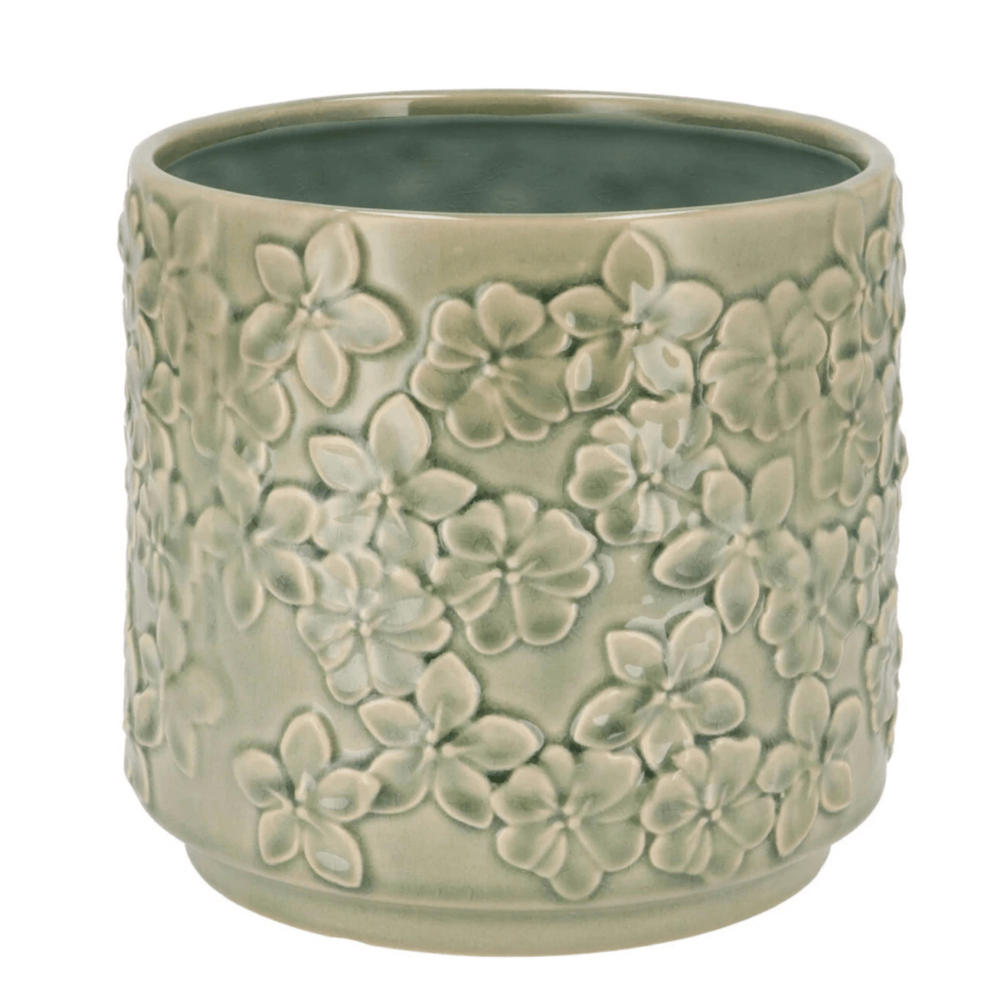Geglazuurde bloempot - met bloemenreliëf