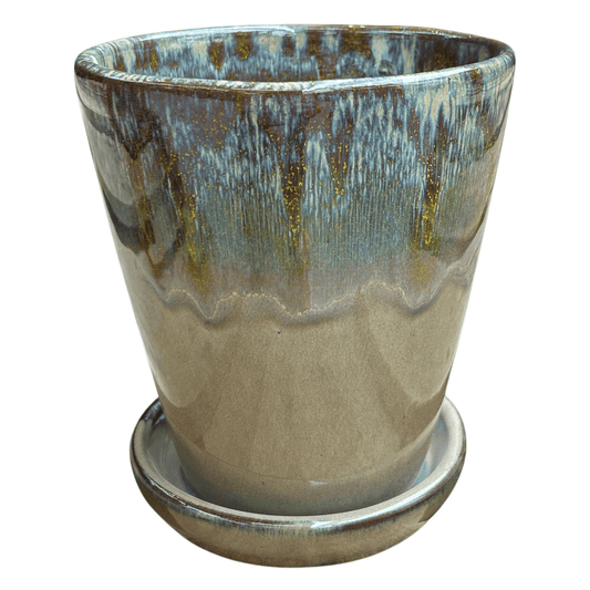Plantenpotje olijf met schotel – Handgemaakt - 17 cm