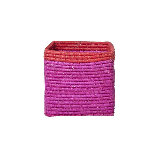 Handgemaakte Roze Raffia Mand met Rode Rand - Rice