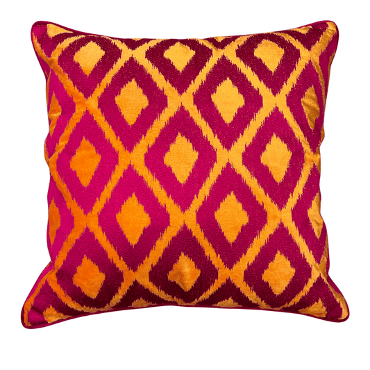 Sierkussen Triangles – Velvet Fluweel – Roze/Oranje – 45x45 cm – Met Vulling